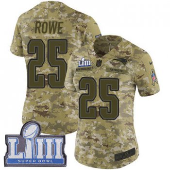 #25 Limited Eric Rowe Camo Nike NFL Women's Jersey New England Patriots 2018 Salute to Service Super Bowl LIII Bound