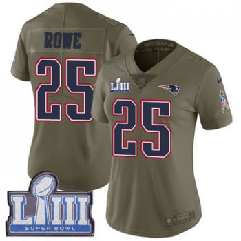 #25 Limited Eric Rowe Olive Nike NFL Women's Jersey New England Patriots 2017 Salute to Service Super Bowl LIII Bound