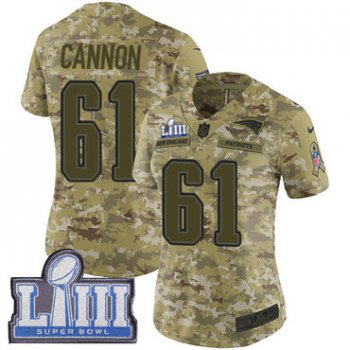 #61 Limited Marcus Cannon Camo Nike NFL Women's Jersey New England Patriots 2018 Salute to Service Super Bowl LIII Bound
