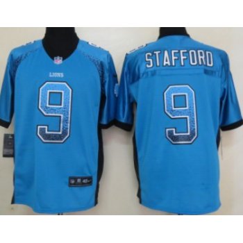 Nike Detroit Lions #9 Matthew Stafford Drift Fashion Blue Elite Jersey