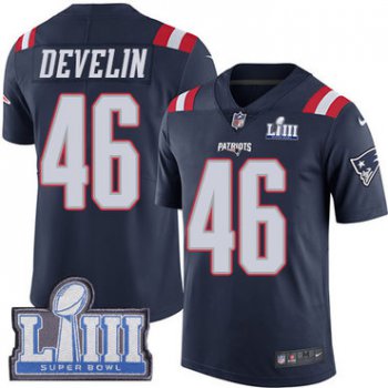 #46 Limited James Develin Navy Blue Nike NFL Youth Jersey New England Patriots Rush Vapor Untouchable Super Bowl LIII Bound