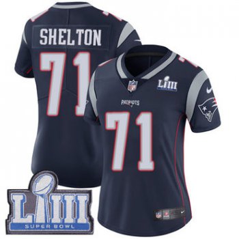 #71 Limited Danny Shelton Navy Blue Nike NFL Home Women's Jersey New England Patriots Vapor Untouchable Super Bowl LIII Bound