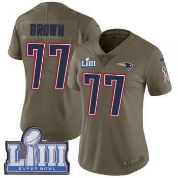 #77 Limited Trent Brown Olive Nike NFL Women's Jersey New England Patriots 2017 Salute to Service Super Bowl LIII Bound