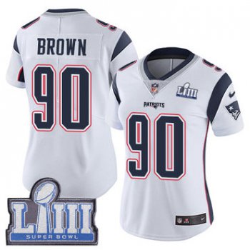 #90 Limited Malcom Brown White Nike NFL Road Women's Jersey New England Patriots Vapor Untouchable Super Bowl LIII Bound