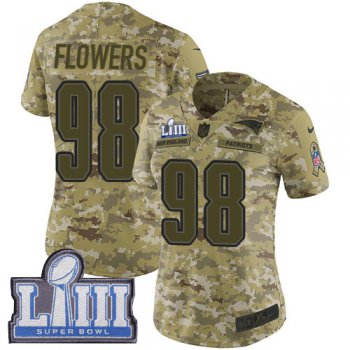#98 Limited Trey Flowers Camo Nike NFL Women's Jersey New England Patriots 2018 Salute to Service Super Bowl LIII Bound