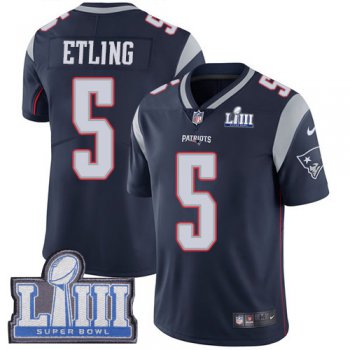 Youth New England Patriots #5 Danny Etling Navy Blue Nike NFL Home Vapor Untouchable Super Bowl LIII Bound Limited Jersey