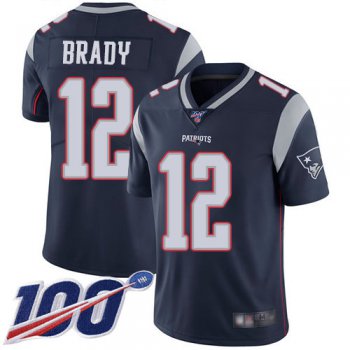 Patriots #12 Tom Brady Navy Blue Team Color Men's Stitched Football 100th Season Vapor Limited Jersey