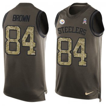 Men's Pittsburgh Steelers #84 Antonio Brown Green Salute to Service Hot Pressing Player Name & Number Nike NFL Tank Top Jersey
