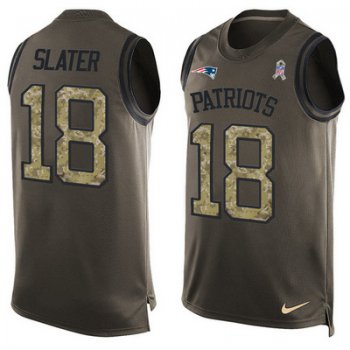Men's New England Patriots #18 Matthew Slater Green Salute to Service Hot Pressing Player Name & Number Nike NFL Tank Top Jersey