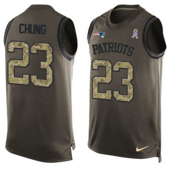 Men's New England Patriots #23 Patrick Chung Green Salute to Service Hot Pressing Player Name & Number Nike NFL Tank Top Jersey