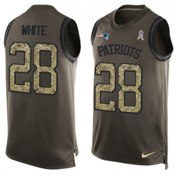 Men's New England Patriots #28 James White Green Salute to Service Hot Pressing Player Name & Number Nike NFL Tank Top Jersey