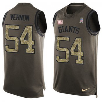Men's New York Giants #54 Olivier Vernon Green Salute to Service Hot Pressing Player Name & Number Nike NFL Tank Top Jersey
