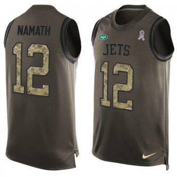 Men's New York Jets #12 Joe Namath Green Salute to Service Hot Pressing Player Name & Number Nike NFL Tank Top Jersey
