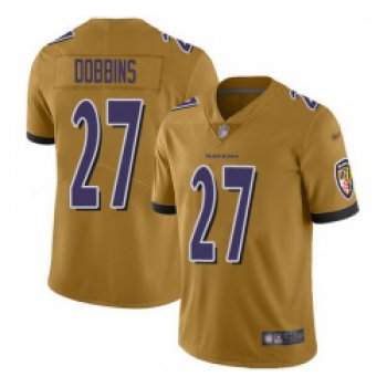 Nike Ravens 27 J K Dobbins Gold Men Stitched NFL Limited Inverted Legend Jersey
