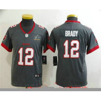 Youth Tampa Bay Buccaneers #12 Tom Brady Grey 2021 Super Bowl LV Vapor Untouchable Stitched Nike Limited NFL Jersey