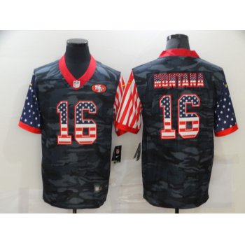 Men's San Francisco 49ers #16 Joe Montana USA Camo 2020 Salute To Service Stitched NFL Nike Limited Jersey