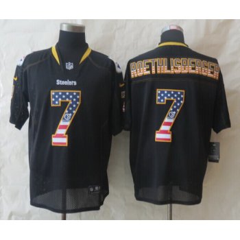 Nike Pittsburgh Steelers #7 Ben Roethlisberger 2014 USA Flag Fashion Black Elite Jersey