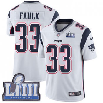 #33 Limited Kevin Faulk White Nike NFL Road Youth Jersey New England Patriots Vapor Untouchable Super Bowl LIII Bound