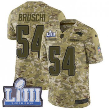 #54 Limited Tedy Bruschi Camo Nike NFL Youth Jersey New England Patriots 2018 Salute to Service Super Bowl LIII Bound