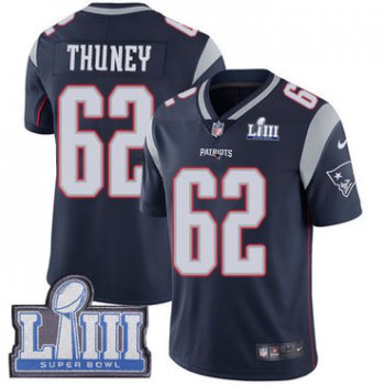 #62 Limited Joe Thuney Navy Blue Nike NFL Home Youth Jersey New England Patriots Vapor Untouchable Super Bowl LIII Bound