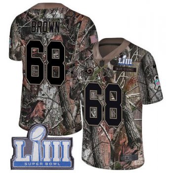 #68 Limited Jamon Brown Camo Nike NFL Youth Jersey Los Angeles Rams Rush Realtree Super Bowl LIII Bound