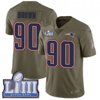 #90 Limited Malcom Brown Olive Nike NFL Youth Jersey New England Patriots 2017 Salute to Service Super Bowl LIII Bound