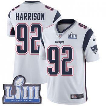 #92 Limited James Harrison White Nike NFL Road Youth Jersey New England Patriots Vapor Untouchable Super Bowl LIII Bound