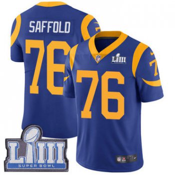 Youth Los Angeles Rams #76 Rodger Saffold Royal Blue Nike NFL Alternate Vapor Untouchable Super Bowl LIII Bound Limited Jersey