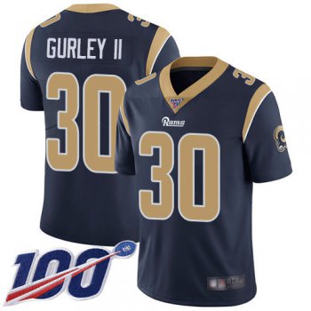 Rams #30 Todd Gurley II Navy Blue Team Color Men's Stitched Football 100th Season Vapor Limited Jersey