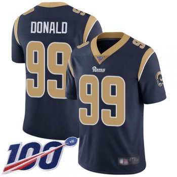 Rams #99 Aaron Donald Navy Blue Team Color Men's Stitched Football 100th Season Vapor Limited Jersey
