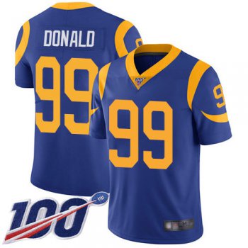 Rams #99 Aaron Donald Royal Blue Alternate Men's Stitched Football 100th Season Vapor Limited Jersey