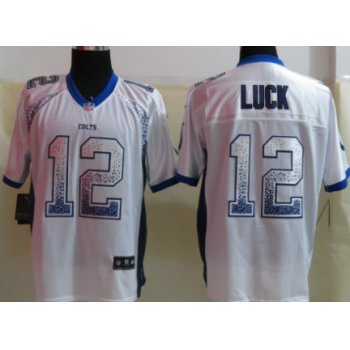 Nike Indianapolis Colts #12 Andrew Luck Drift Fashion White Elite Jersey