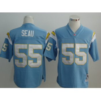 San Diego Chargers #55 Junior Seau Light Blue Throwback Jersey