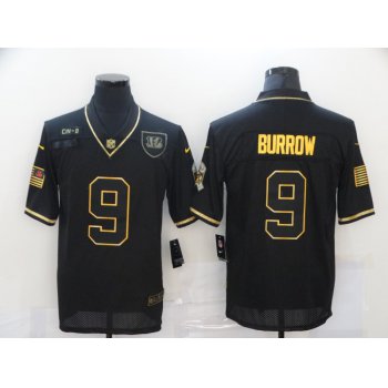 Men's Cincinnati Bengals #9 Joe Burrow Black Gold 2020 Salute To Service Stitched NFL Nike Limited Jersey