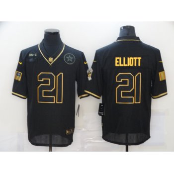 Men's Dallas Cowboys #21 Ezekiel Elliott Black Gold 2020 Salute To Service Stitched NFL Nike Limited Jersey