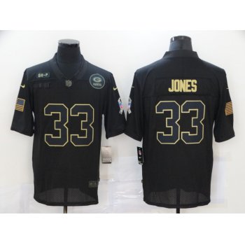 Men's Green Bay Packers #33 Aaron Jones Black 2020 Salute To Service Stitched NFL Nike Limited Jersey