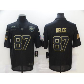 Men's Kansas City Chiefs #87 Travis Kelce Black 2020 Salute To Service Stitched NFL Nike Limited Jersey