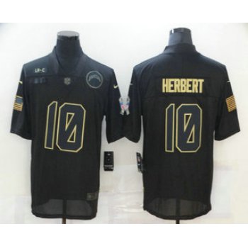 Men's Los Angeles Chargers #10 Justin Herbert Black 2020 Salute To Service Stitched NFL Nike Limited Jersey