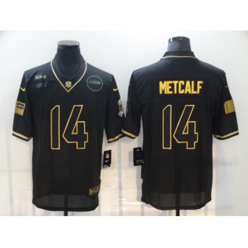 Men's Seattle Seahawks #14 D.K. Metcalf Black Gold 2020 Salute To Service Stitched NFL Nike Limited Jersey