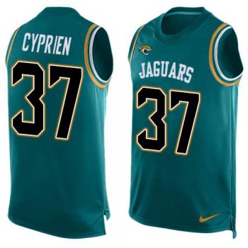 Men's Jacksonville Jaguars #37 John Cyprien Teal Green Hot Pressing Player Name & Number Nike NFL Tank Top Jersey