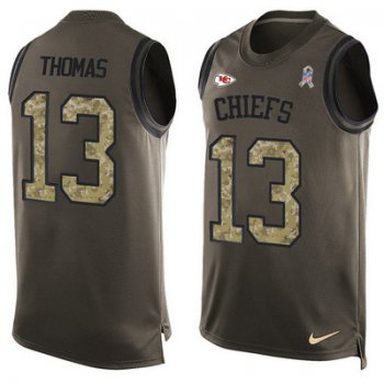 Men's Kansas City Chiefs #13 De'Anthony Thomas Green Salute to Service Hot Pressing Player Name & Number Nike NFL Tank Top Jersey
