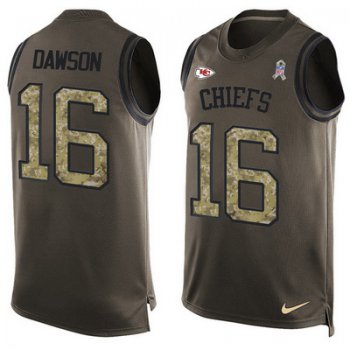 Men's Kansas City Chiefs #16 Len Dawson Green Salute to Service Hot Pressing Player Name & Number Nike NFL Tank Top Jersey