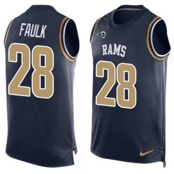 Men's Los Angeles Rams #28 Marshall Faulk Navy Blue Hot Pressing Player Name & Number Nike NFL Tank Top Jersey
