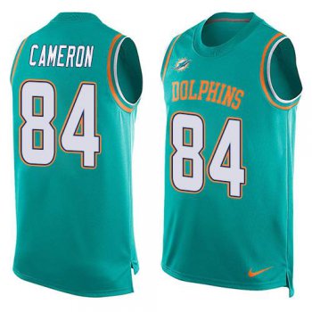 Men's Miami Dolphins #84 Jordan Cameron Aqua Green Hot Pressing Player Name & Number Nike NFL Tank Top Jersey
