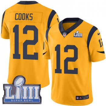 #12 Limited Brandin Cooks Gold Nike NFL Youth Jersey Los Angeles Rams Rush Vapor Untouchable Super Bowl LIII Bound