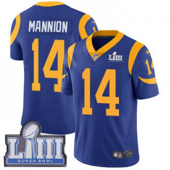 #14 Limited Sean Mannion Royal Blue Nike NFL Alternate Youth Jersey Los Angeles Rams Vapor Untouchable Super Bowl LIII Bound