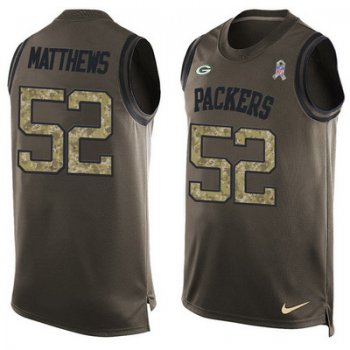 Men's Green Bay Packers #52 Clay Matthews Green Salute to Service Hot Pressing Player Name & Number Nike NFL Tank Top Jersey