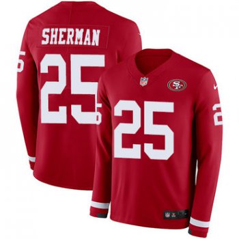 Nike 49ers #25 Richard Sherman Red Team Color Men's Stitched NFL Limited Therma Long Sleeve Jersey