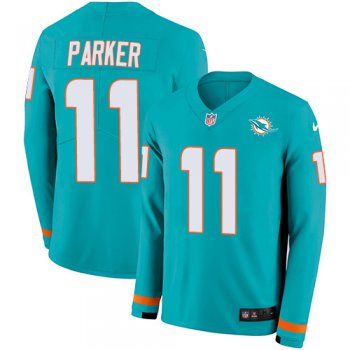 Nike Dolphins #11 DeVante Parker Aqua Green Team Color Men's Stitched NFL Limited Therma Long Sleeve Jersey