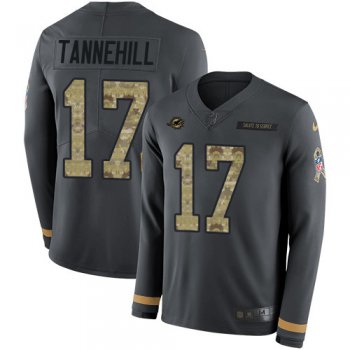 Nike Dolphins #17 Ryan Tannehill Anthracite Salute to Service Men's Stitched NFL Limited Therma Long Sleeve Jersey